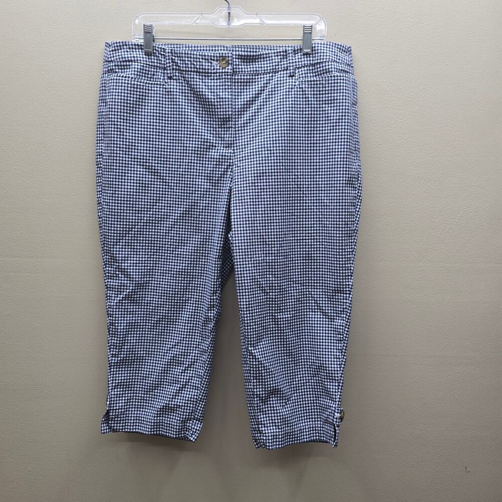 Talbots Gingham Plaid Perfect Skimmer Capri Knee Length Pants Blue/White SZ 16P